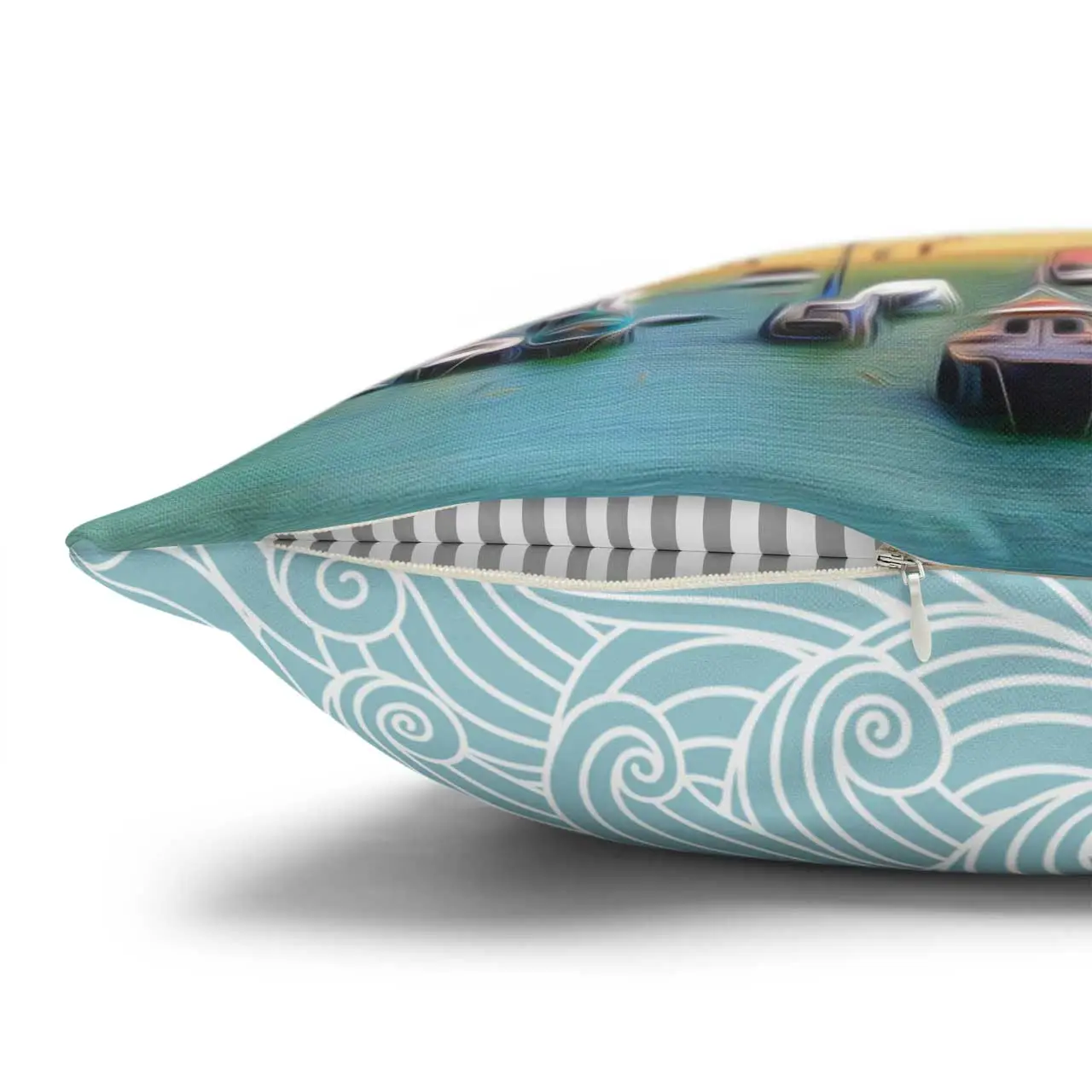 Around Tenby Tenby Harbour Beach and Aqua Waves Cushion Cover