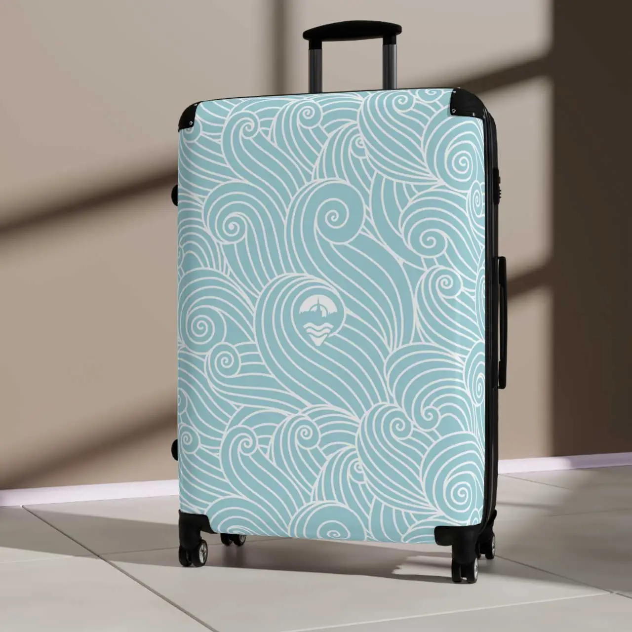 Aqua Waves Travel Cases with Tenby Logo - Stylish Luggage for Tenby Enthusiasts