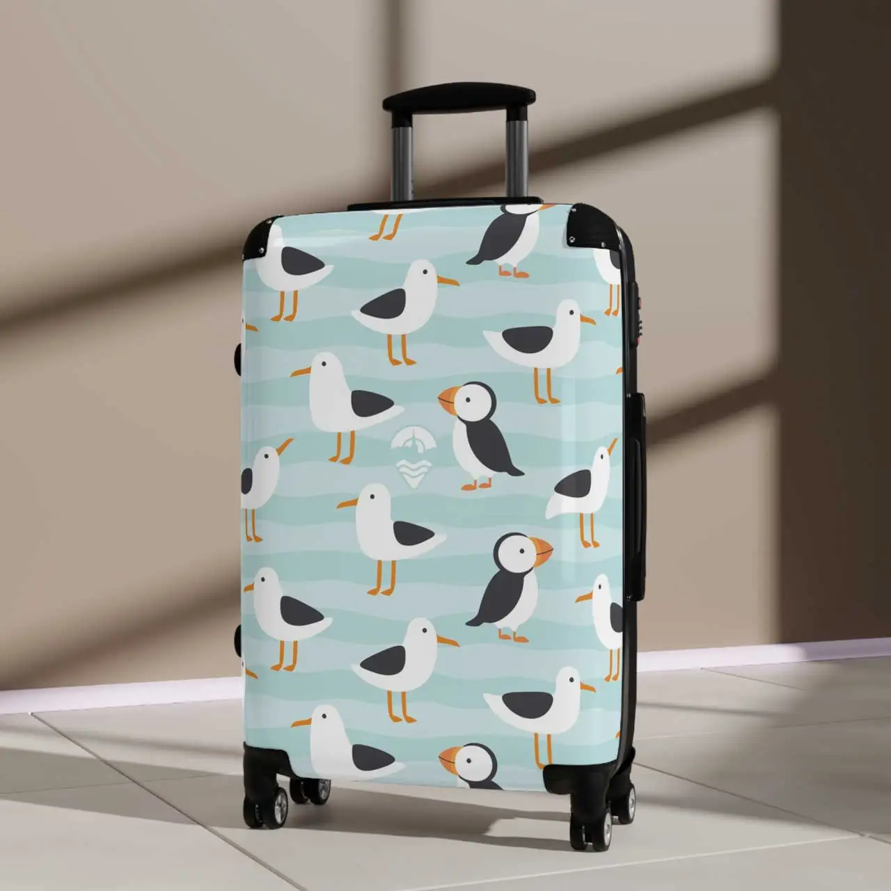 Puffins and Seagulls Travel Cases - Whimsical Pattern Luggage for Tenby Enthusiasts