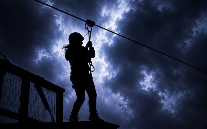 After Dark at Heatherton girl taking on zipline.